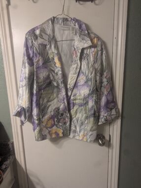 Alfred Dunner White Jacket with Lavender and Pale Yellow Floral Print